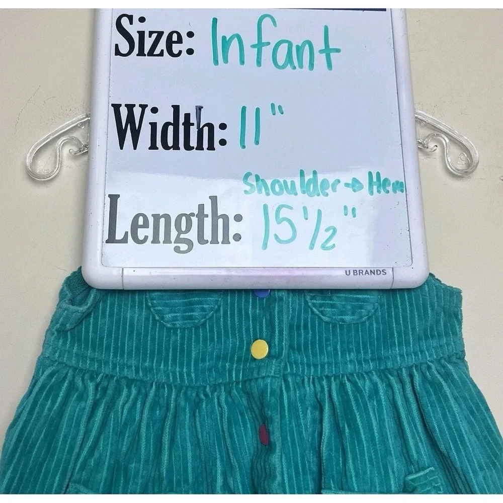 VTG Gymboree Rainbow‎ Tag Green Corduroy Dress Snaps Pockets Flowers Infant 6-9